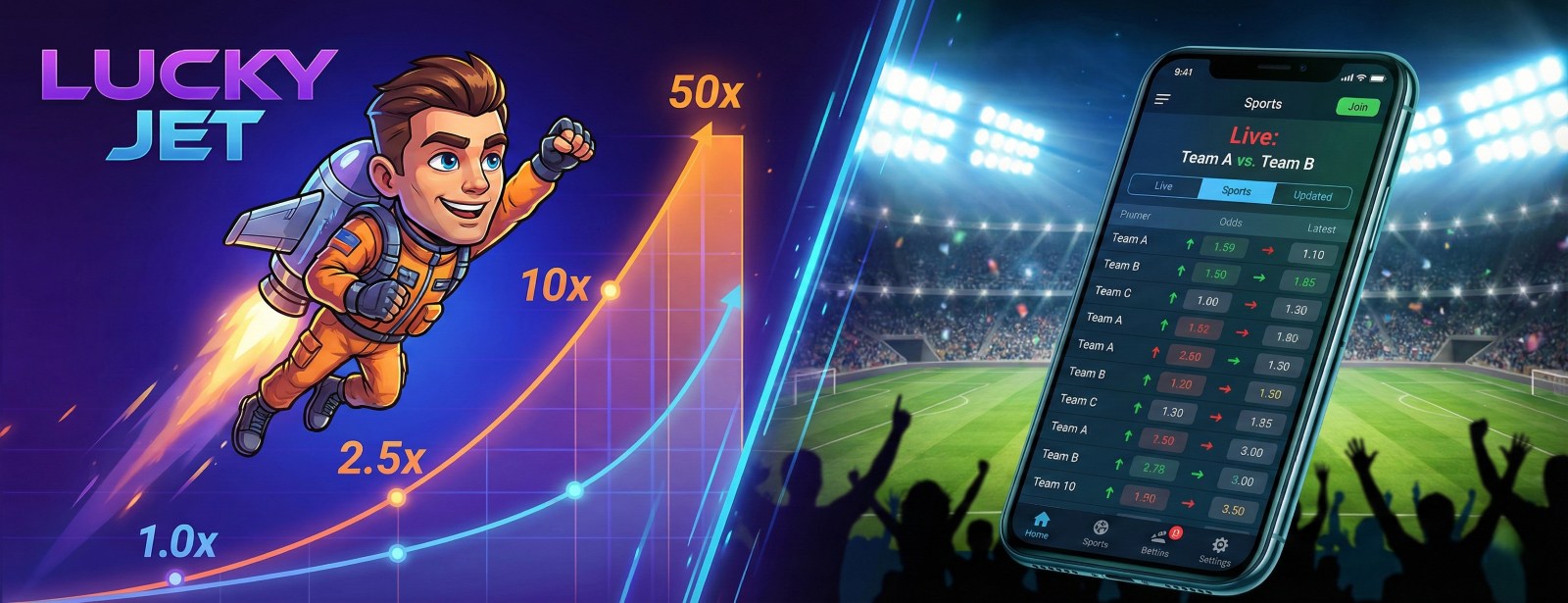 Мобилни казино игри Lucky Jet и спортни залози на живо в приложението 1win bet с високи коефициенти за печалба